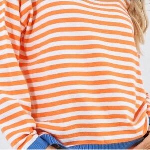 Free People Orange and White Striped Scoop Neck Sweater